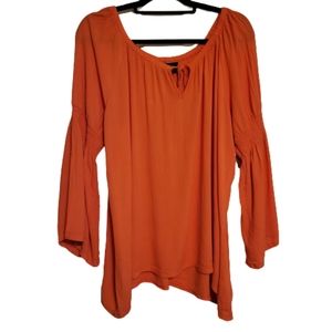 New Directions women's Coral colored blouse with peasant long sleeves size: 2X